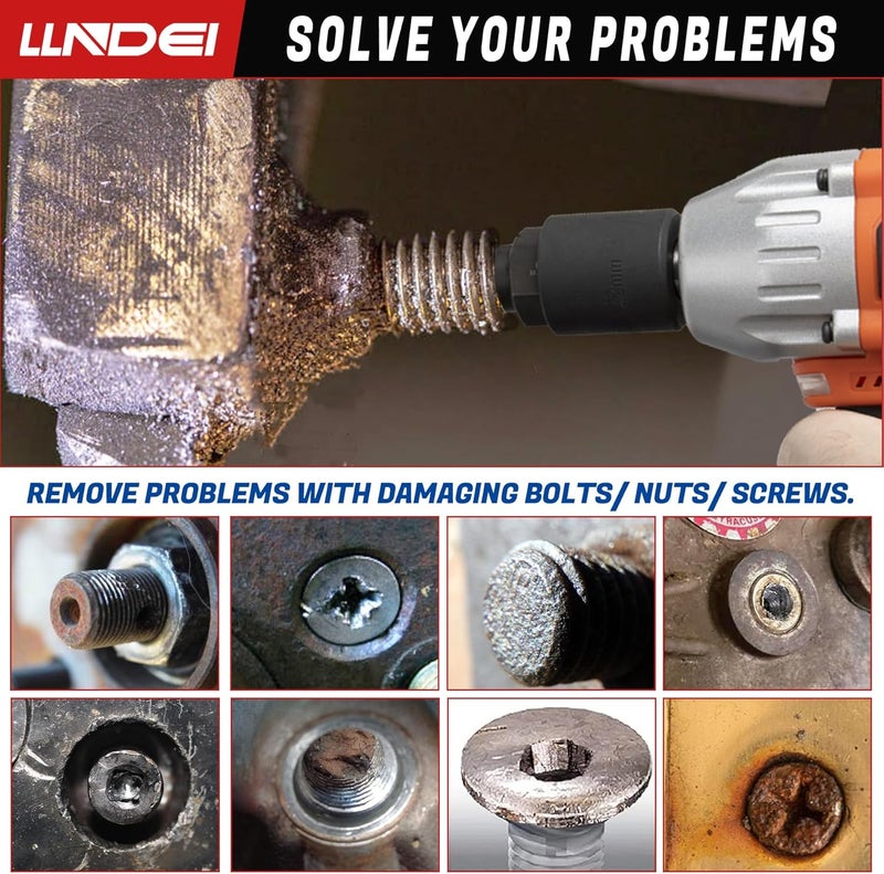 LLNDEI Screw Extractor Set Hex Head Multi-Spline Easy Out Bolt Extractor Set, EZ Out Rounded Screw Remover, 1/8 Inch to 7/8 Inch in 1/32-Inch Increments, CR-MO, 25 Pieces, Stripped Fastener Tool - Image 5